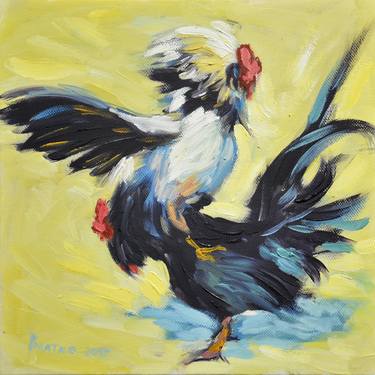 Rooster fight (part of poliptych of 25 small paintings composed in one big picture) thumb