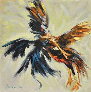 Rooster fight (part of poliptych of 25 small paintings composed in one big picture) thumb