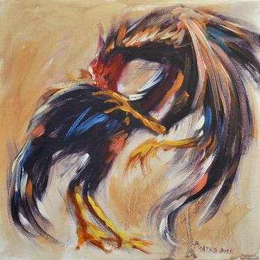 Rooster fight (part of poliptych of 25 small paintings composed in one big picture) thumb