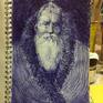 A small pen drawing on a simple thin piece of paper in a lined paper notebook. 

Shows a portrait of an imaginary old medieval byzantine king, or some emperor or warrior of that ages.