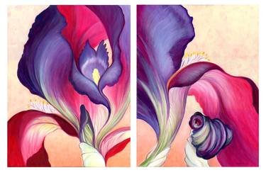 Original Floral Oil Paintings, Cropped Iris Diptych thumb