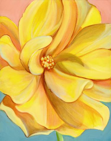 Original Floral oil painting, Yellow Energy I thumb