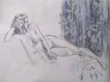 Figure with Wisteria, charcoal & pastel drawing thumb