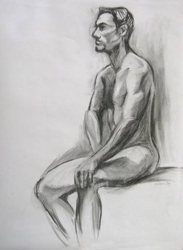 Seated Male IX charcoal drawing thumb