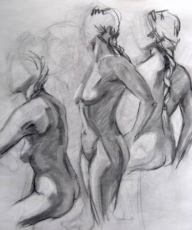 Three Female Figures, charcoal figure drawing thumb