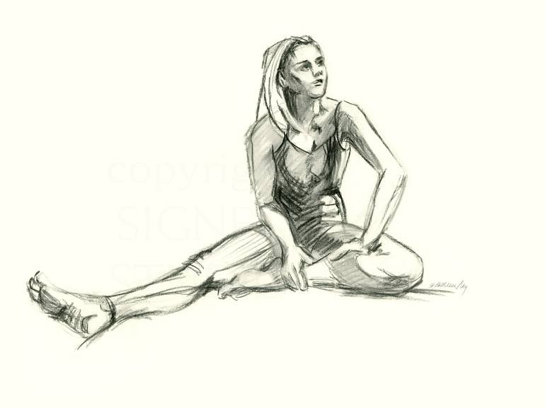 Dancer, Resting - charcoal figure drawing Drawing