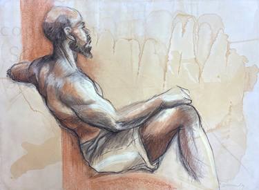 Looking to the Future, mixed media figurative drawing thumb