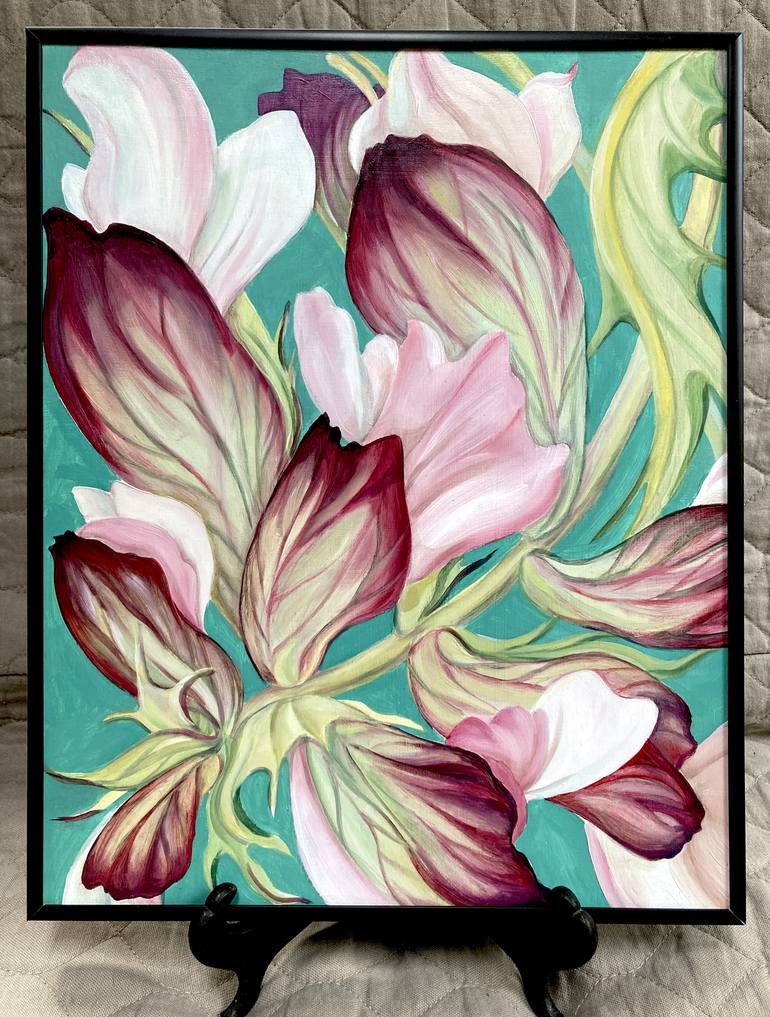 Original Art Deco Floral Painting by Kathleen Ney