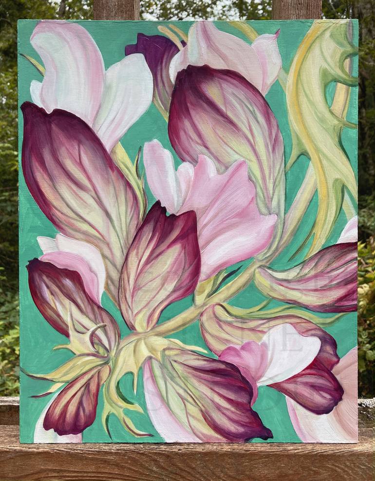 Original Art Deco Floral Painting by Kathleen Ney