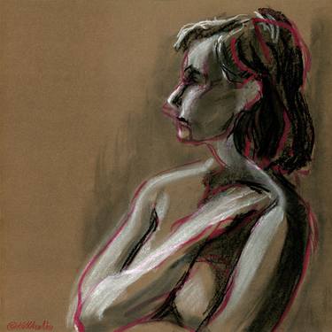 Original Portrait Drawing, "Red, Black and Brown Portrait" by Kathleen Ney thumb