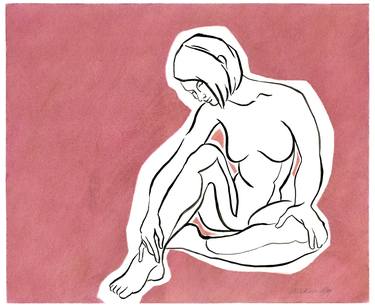 Original Ink and Pastel Drawing, Female Figure in Pink thumb