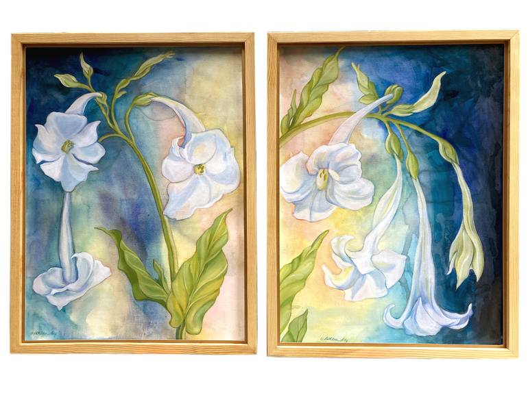 Original Art Deco Floral Painting by Kathleen Ney