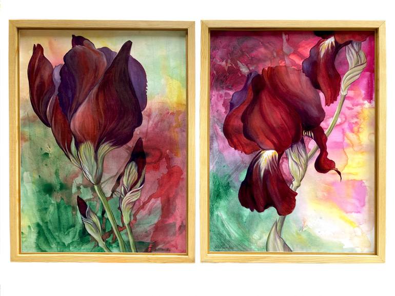 Original Art Deco Floral Painting by Kathleen Ney