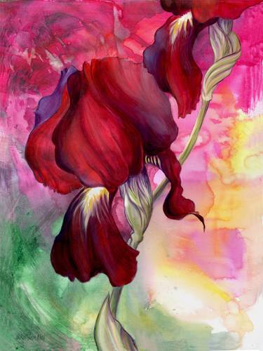 Red Iris II, large floral oil painting thumb