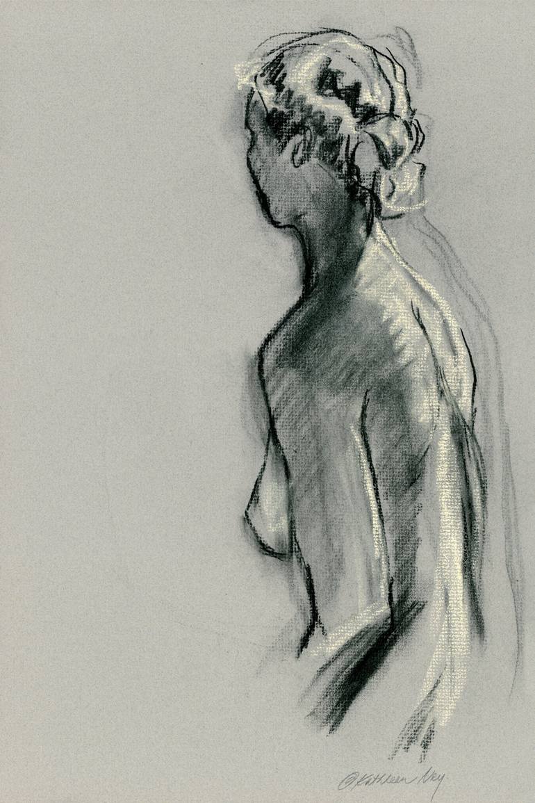 Female Figure Back IV, charcoal and pastel drawing Drawing by Kathleen Ney  | Saatchi Art