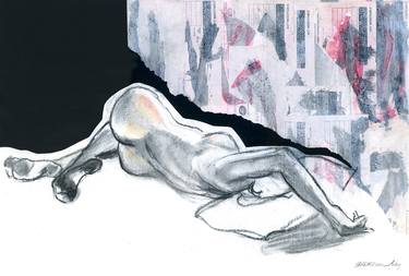 Languid, mixed media collage figure drawing thumb