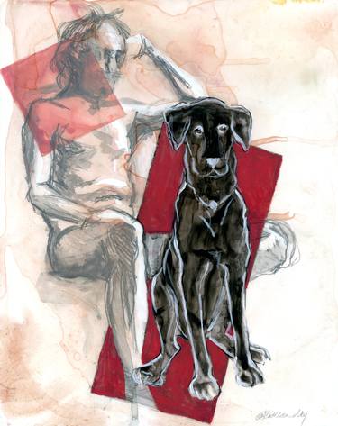 Original Figurative Dogs Drawings by Kathleen Ney