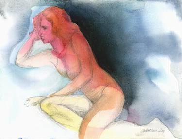 mixed media life drawing Female Figure with Watercolor thumb