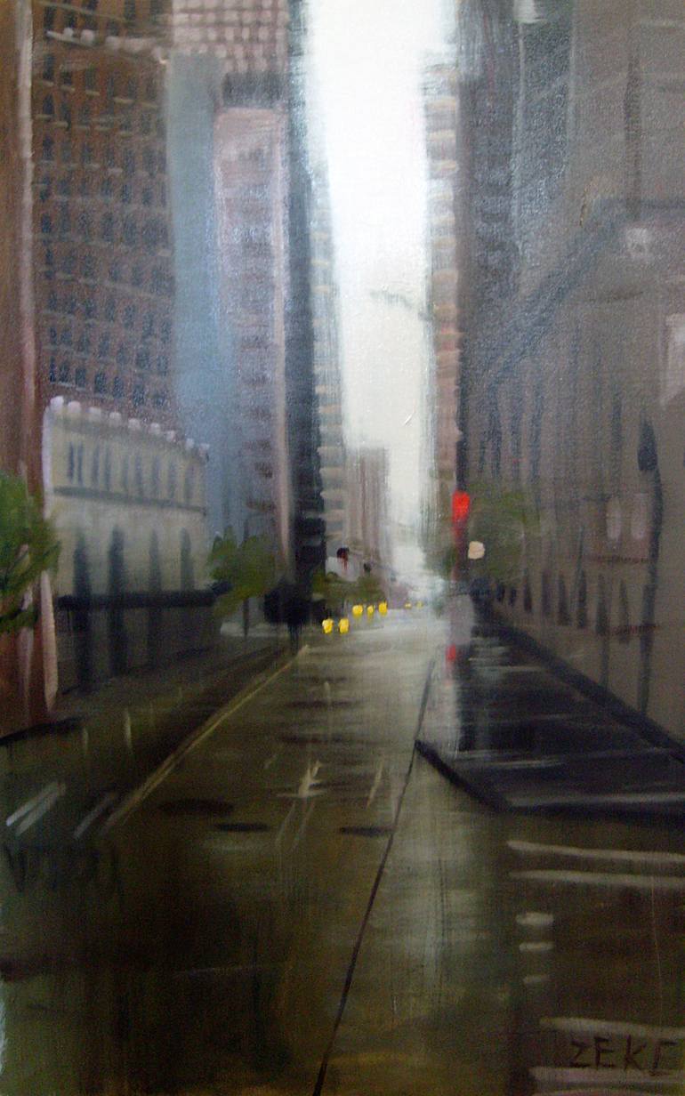 (SOLD) $1700 Rainy Cityscape Painting by Zeke Garcia | Saatchi Art