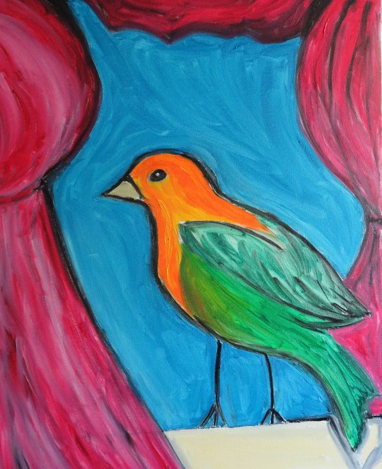 BIRD AT MY WINDOW Painting by Pam Malone | Saatchi Art