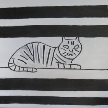 BLACK AND WHITE STRIPED CAT thumb