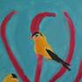 I love goldfinches.  We used to travel up to Pleasant Valley, New York where the goldfinches filled the trees in August.  What a magical sight, dots of gold.  This painting was inspired when I spied a goldfinch at the feeder in my own backyard.  Hallelujah!