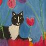 Sylvester Closeup With Tulips