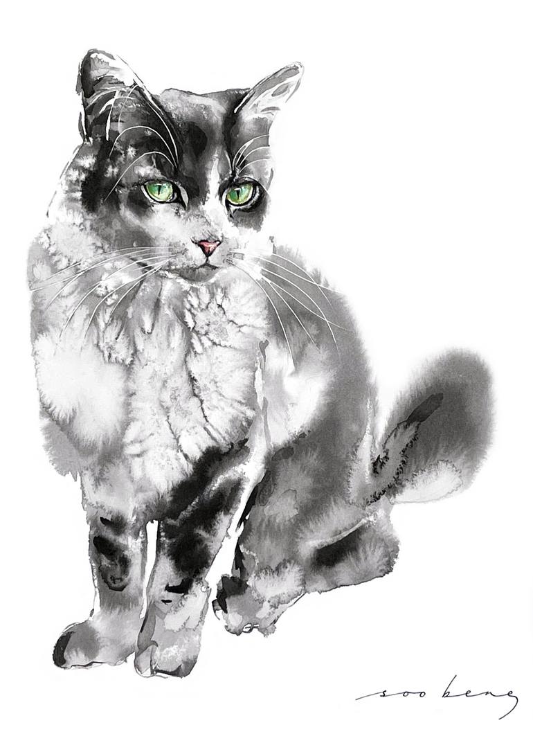 Cat Interrupted Drawing by Soo Beng Lim | Saatchi Art Romania