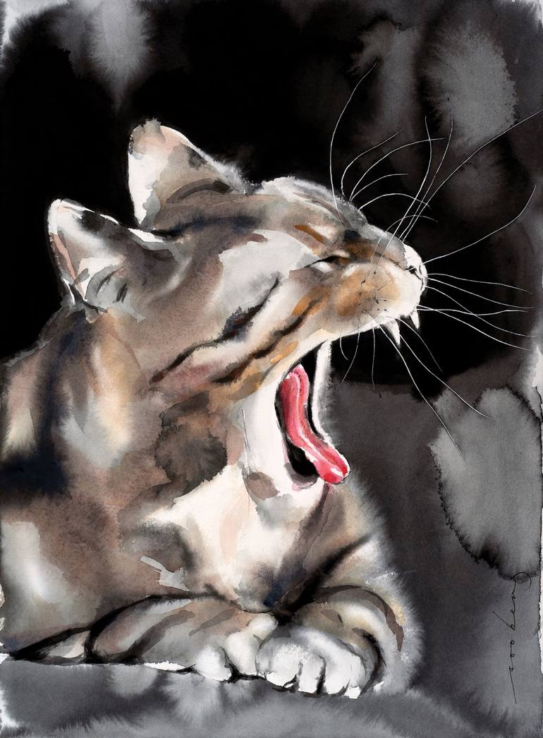 yawning cat drawing