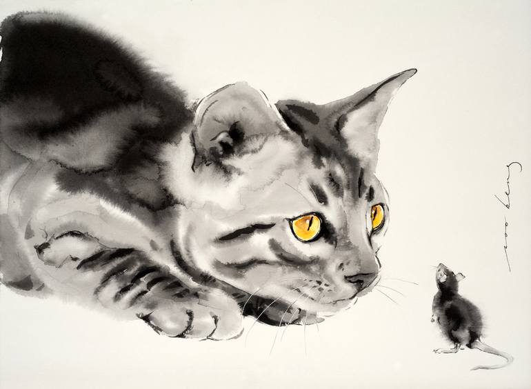 Cat and Mouse Drawing by Soo Beng Lim | Saatchi Art