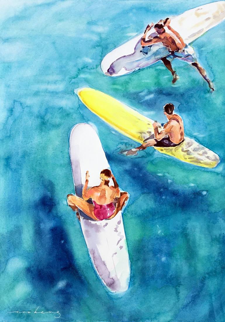 Wave of Surfers Canvas Artwork by Soo Beng Lim