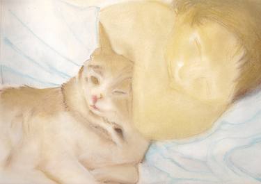soft kitty: sleeping; pastel drawing on paper thumb