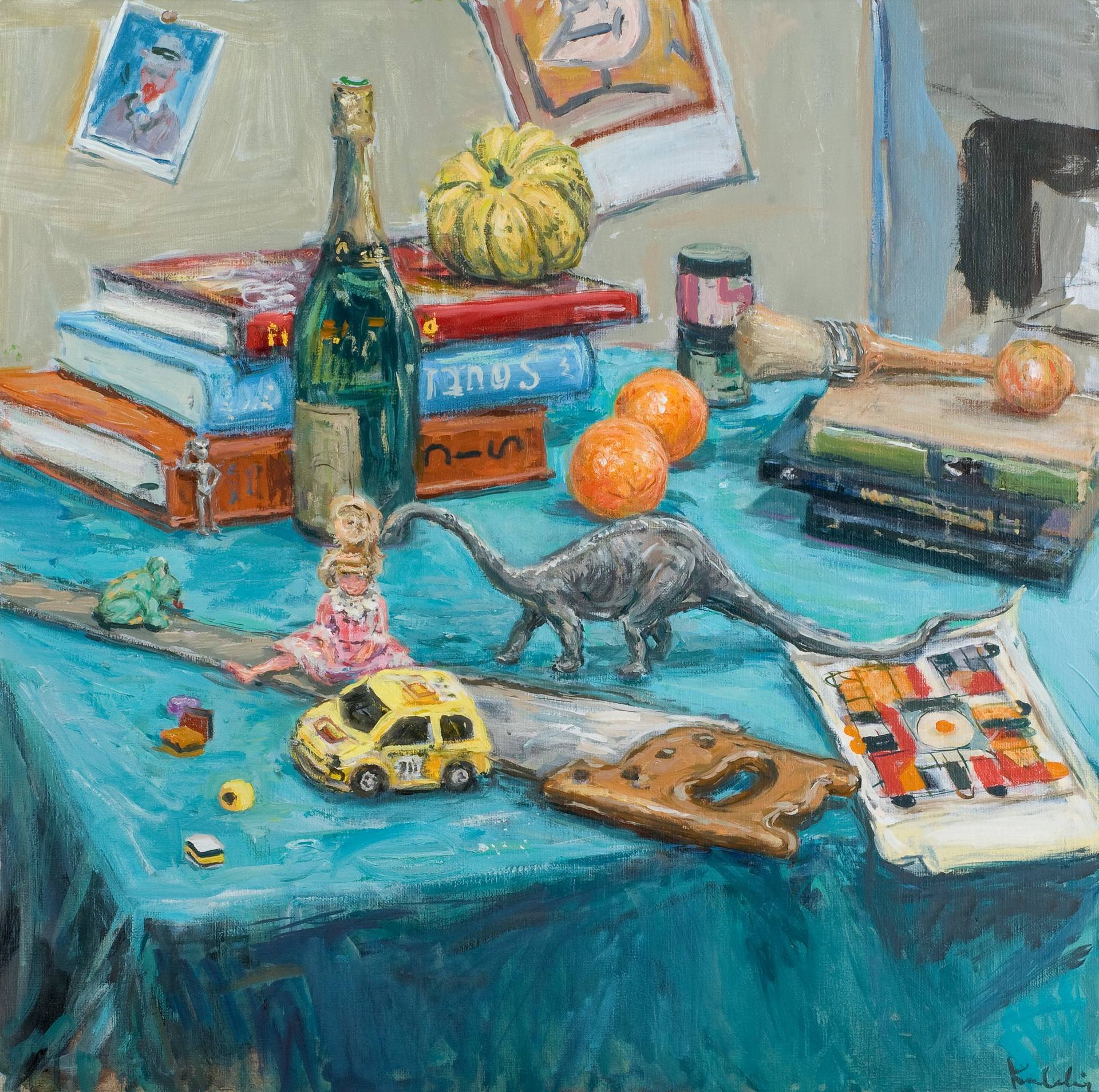 still life with toys Painting by Henry Kondracki | Saatchi Art