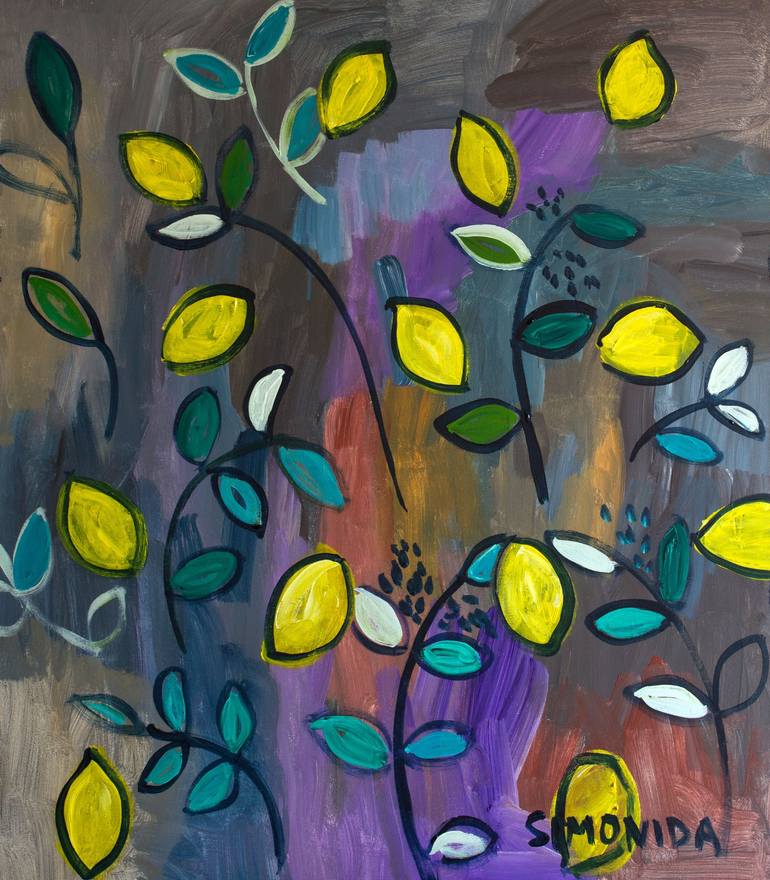 Original Nature Painting by Simonida Djordjevic  Illustration Art on Canvas  Lemons