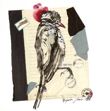 Dead Bird Ink on vintage letters, original drawing thumb