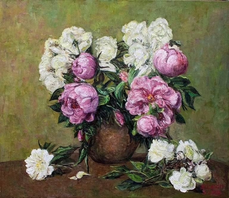 Still Life with Peonies Painting by Sergey Levin | Saatchi Art
