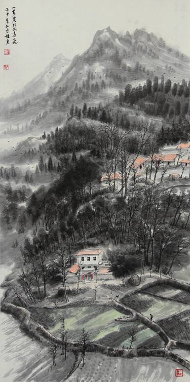 古一雄 YiXiong Gu ink on rice paper "Mountain farmer's home" thumb