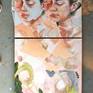 A figurative diptych, self portrait of the artist.  It references the garden, the sky, the internal dialogue of people in general.  The portrait expression serves as a vehicle for color, expression and abstract energy.  Comes float-framed in ash and wired, ready to hang.
