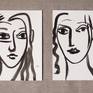 'Two Heads': Two ink drawings. Both drawings belong together as a pair.

Chinese ink on stable antique-white paper.
One drawing is 25x35 cm, the other 27x35 cm.