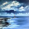 Its a lovely walk along the southern Cliffs and you can meet the beautiful lighthouse embraced by sea. In winter the sky and sea are darker the blue is more intense.
The Solitary Lighthouse is there lonely but strong against waves, winds and storms.
Beachy Head near Eastbound was my inspiration for this painting.
This painting give a good sensation of tranquillity. In a beautiful Prussia Blue.
its ready to hang, several layers of varnish to a good protection.