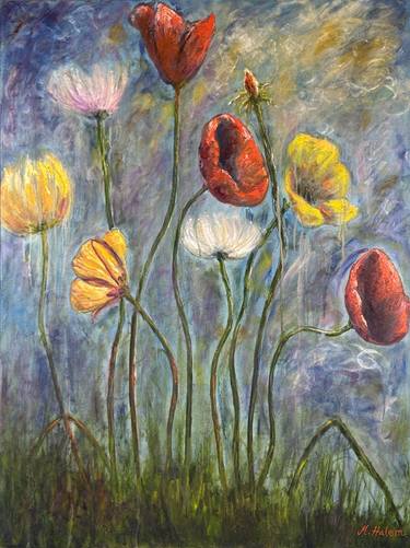 Original Abstract Expressionism Floral Painting by Mike Halem