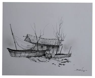 Print of Minimalism Boat Drawings by ravikumar as