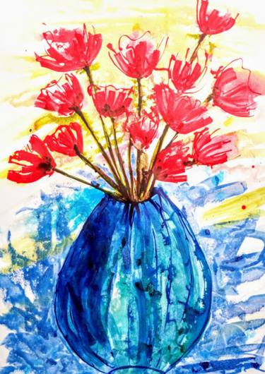 Peony Plant Flowers in a blue Vase | Abstract Still life thumb