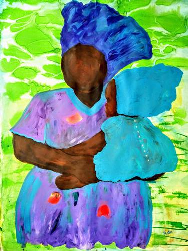 Saatchi Art Artist enyadike miabo; Paintings, “African Mother and Child Abstract” #art