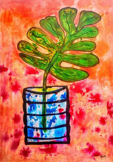 Saatchi Art Artist enyadike miabo; Paintings, “Green House plant in a blue Pot.” #art