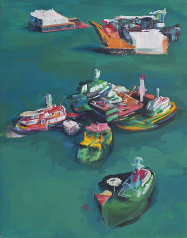 Original Figurative Boat Paintings by JOSE  ANTONIO HINOJOS MORALES