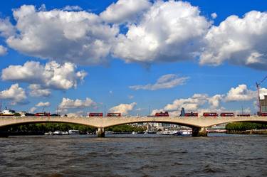 Red London Buses Waterloo Bridge England thumb