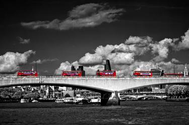 Red London Buses Waterloo Bridge England thumb