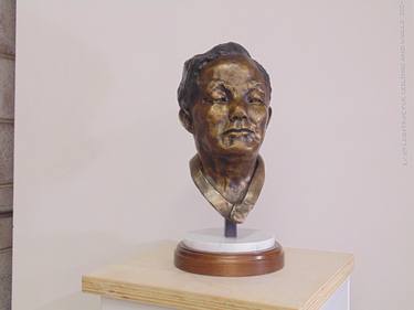 Heroic Bronze Portrait of General Choi Hong Hi -Founder of Tae Kwon Do thumb