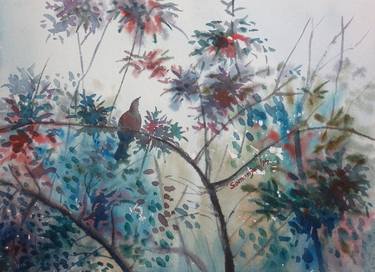 Original Fine Art Garden Paintings by Somanjan Ray